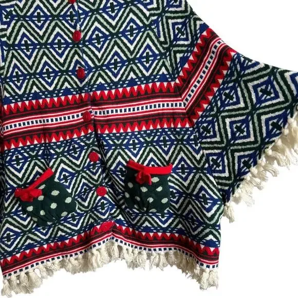 MATILDA JANE Hooded Fringe Poncho Boho Fair Isle Knit Cape Big Girl Size 14 - Picture 7 of 16